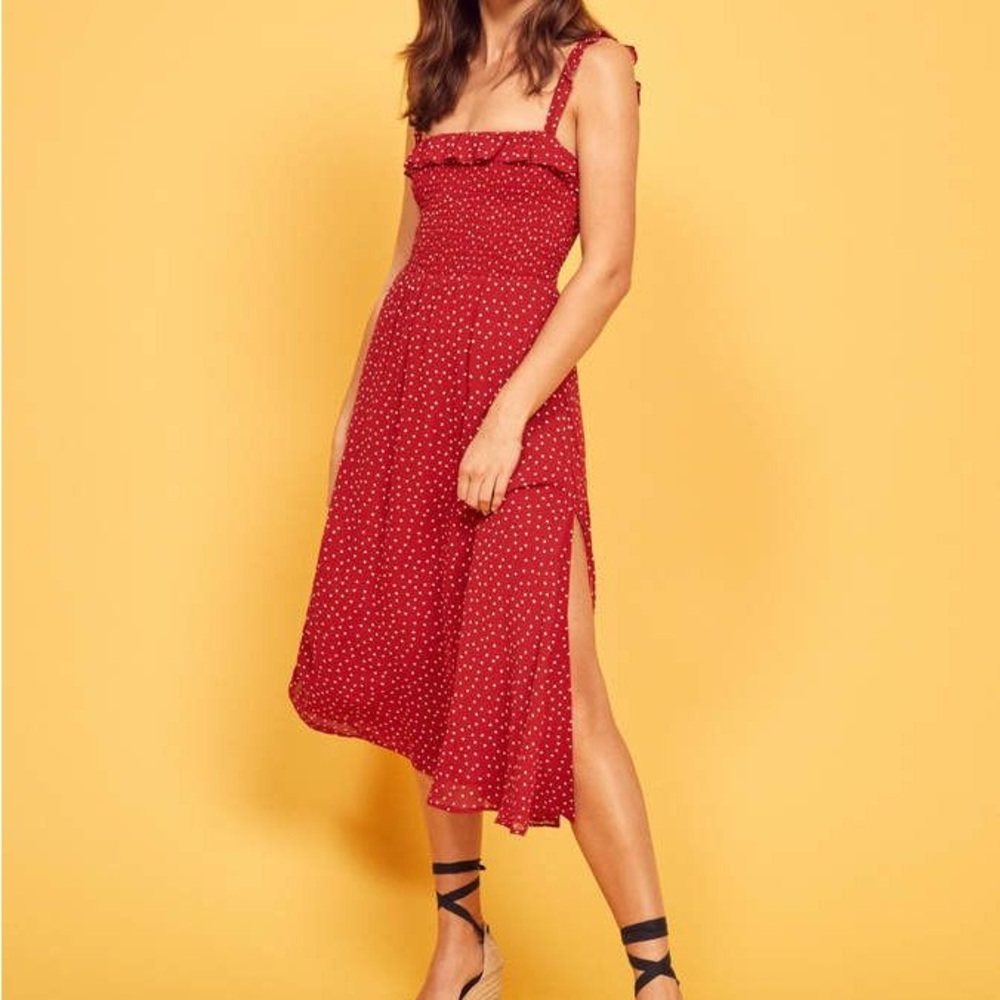 Reformation Red and White Midi Dress